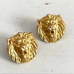 Lion Head Gold Stud Earrings